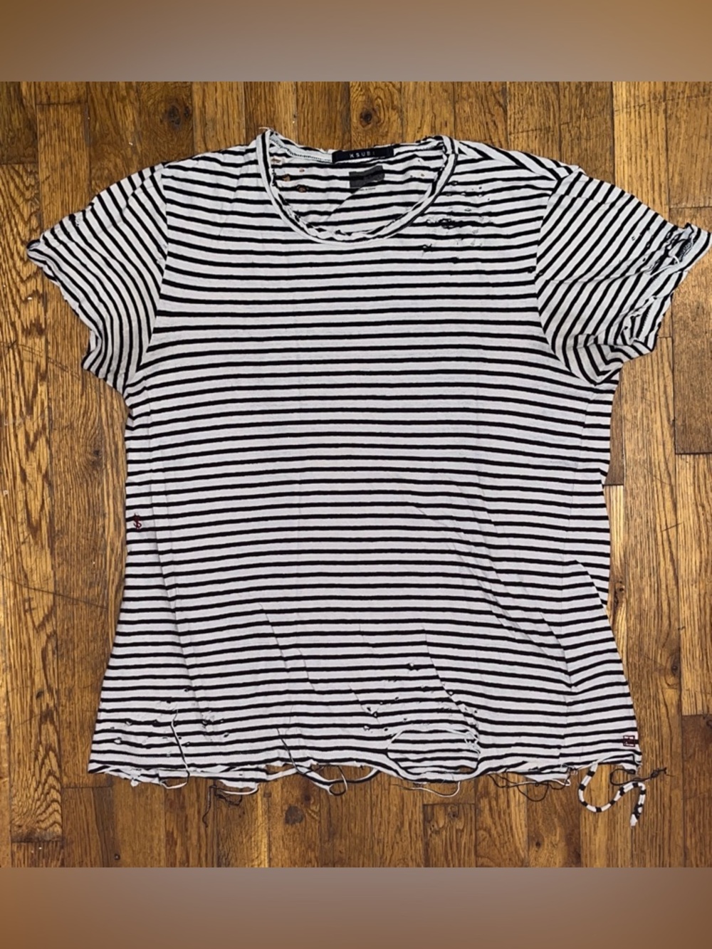 Ksubi Australia Designer Streetwear Black White Striped Linen Cotton T Shirt L